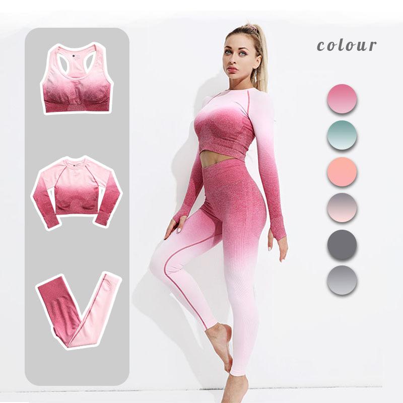 

2021 New 2 Pac Sports Set Seamless Yoga Set Sport Suit For Women Long Sleeve Gym Crop Top High Waist Leggings Fitness Gym Suit, Orange 1