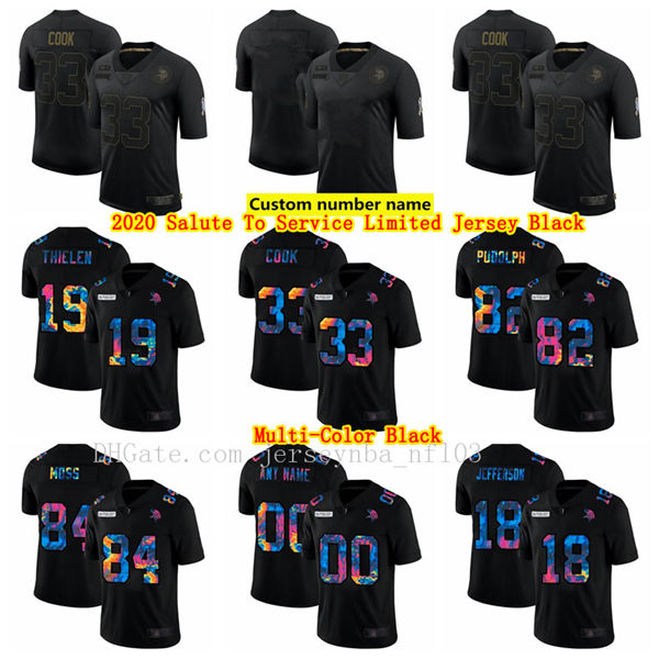 

Custom Salute To Service Limited Black youth nfl Minnesota Vikings Men 18 Justin Jefferson 19 Adam Thielen 33 Dalvin Cook Jersey, Black;red