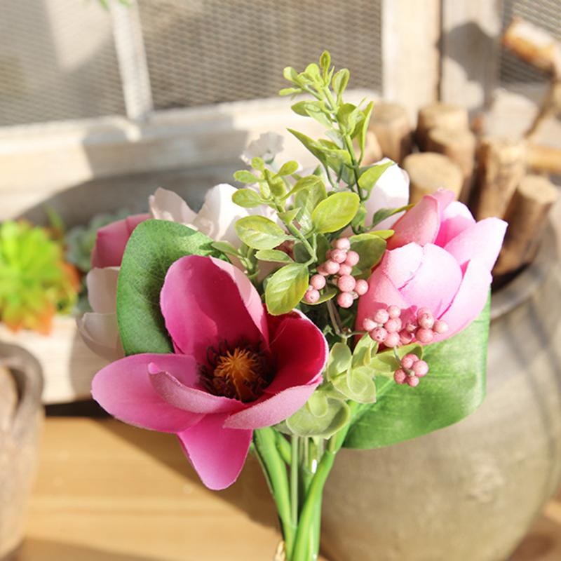 

Wedding Decoration Bride Holding Artificial Magnolia Flowers Real Touch Fake Flowers Leaf Green Plant Garden Home Decor Floral, Pink