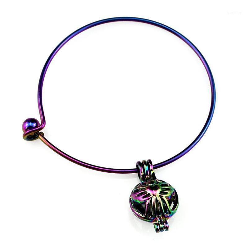 

B-C532 Rainbow Angel Beads Cage Locket Wrist Girl Women Expandable Wire Steel Bracelet Bangle1