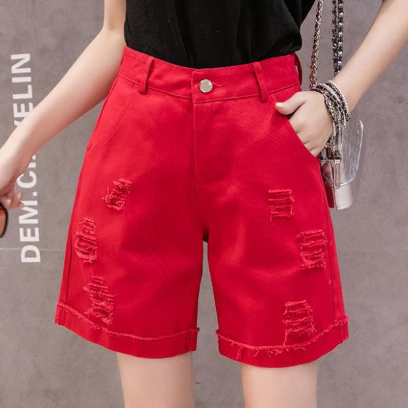 

Plus Size Shorts For Woman High Waist Pocket Loose Wide Leg Jeans Shorts Preppy Style Casual School Denim Pantalon Femme, White shorts