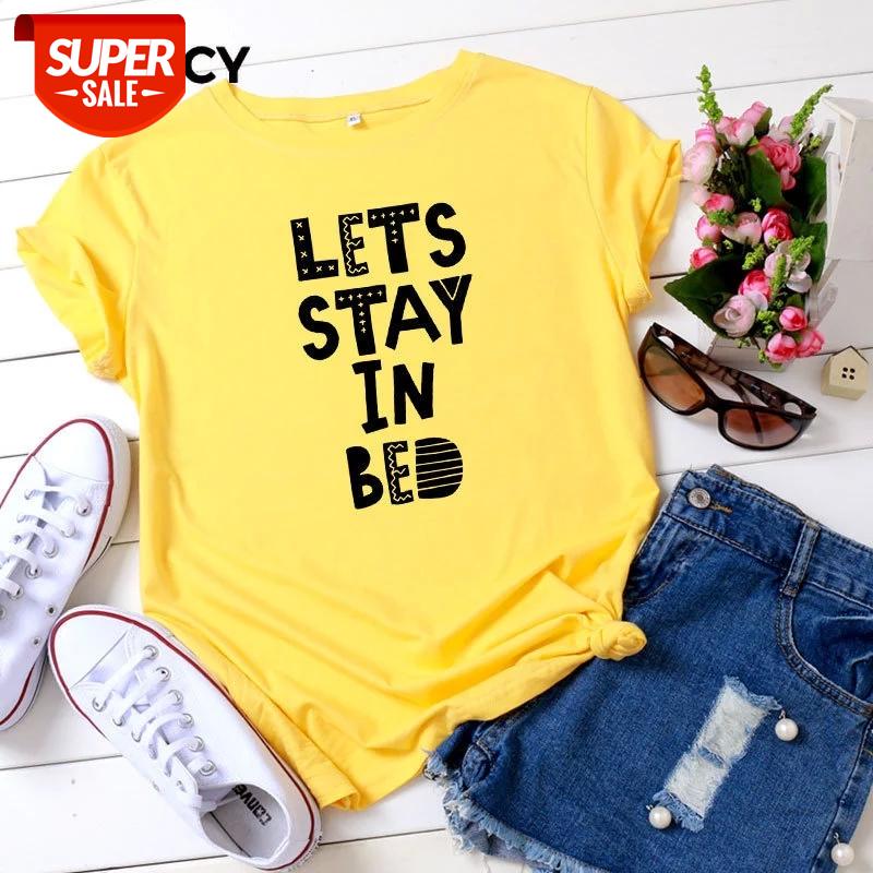 

JFUNCY Summer Cotton Women T-shirt Funny LETS STAY IN Letter Graphic Tees Female Harajuku Tshirt Casual Plus Size Shirts Tops #YE9z, White