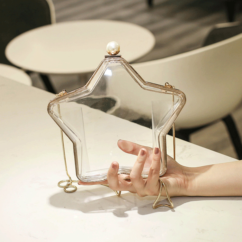 

Fashion star in transparent women shoulder designer metal bags luxury transdy bag clear pvc small handbags, Pearls lock.