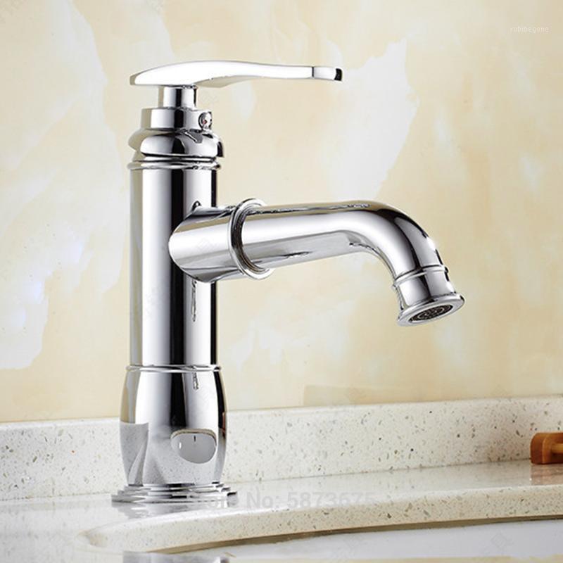 

Chrome pure copper single hole basin faucet hot and cold electroplated shower silver basin modern rotary faucet1