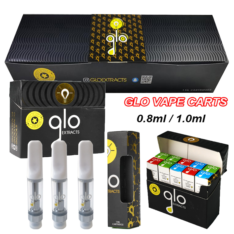 

Glo Extracts Vape Carts 0.8ml 1m Ceramic Empty Vape Pen Cartrdges Packaging With Seal Sticker Thick Oil Wax Vaporizer 510 Thread Atomizers
