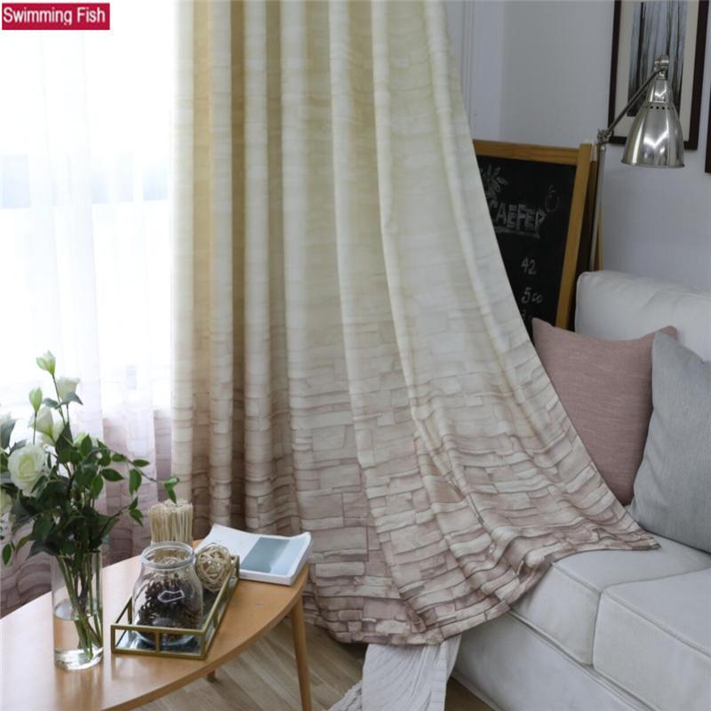 

Simple printed wall tile pattern curtains, bedroom bay window cotton and linen blended curtain / tulle finished product, Purple tulle