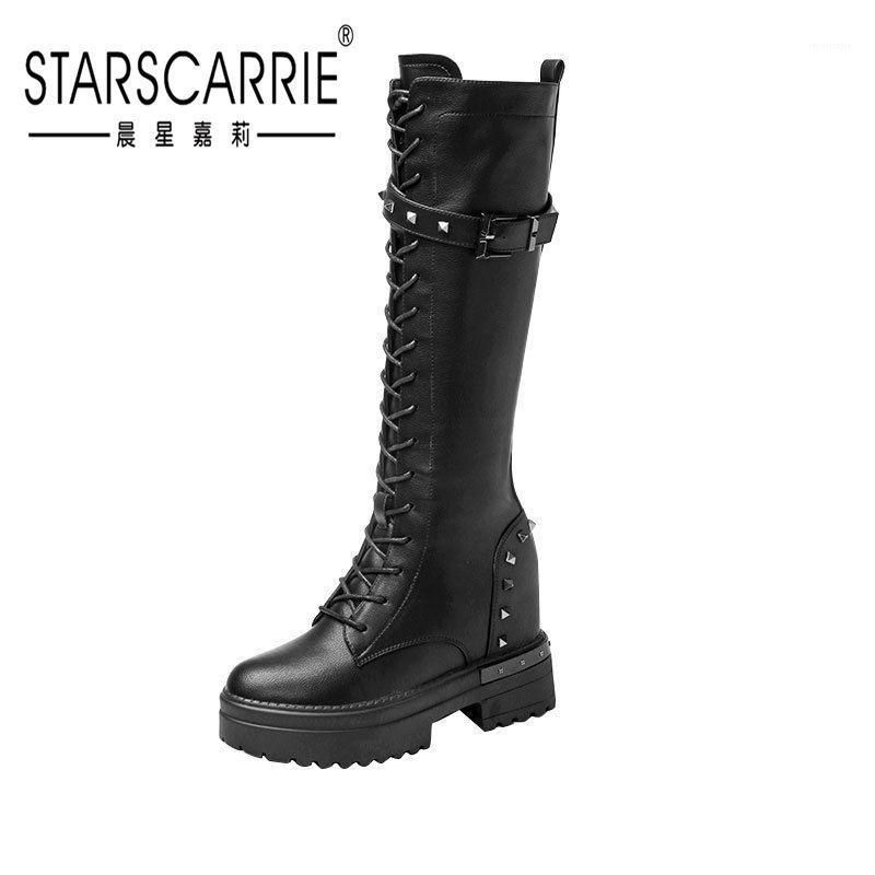 

Autumn and winter Plush high top leather boots women's Korean casual buckle thick bottom lace up women's shoes1, Black