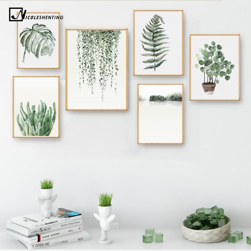 

Watercolor Plant Leaves Poster Print Landscape Wall Art Canvas Painting Picture for Living Room Home Decor Cactus Decoration1