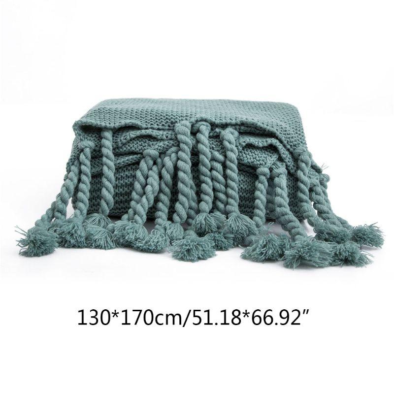 

Acrylic Chunky Knitted Throw Blanket Braided Tassels Solid Color Nap Shawl Cover GXMA