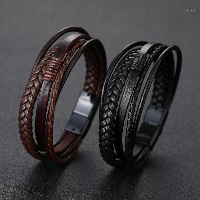 

Classic 5 Floor Black /Brown Braided Leather Bracelet Stainless Steel Magnetic Clasp Fashion Bangles Men and Women Punk Jewelry1