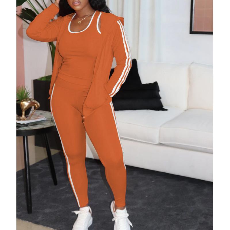 

Women' Tracksuits 3 Piece Women Lounge Wear Sets Ladies Outfits Autumn Tracksuit Woman Casual Striped Hoody Vest Pants Pcs Matching, Orange