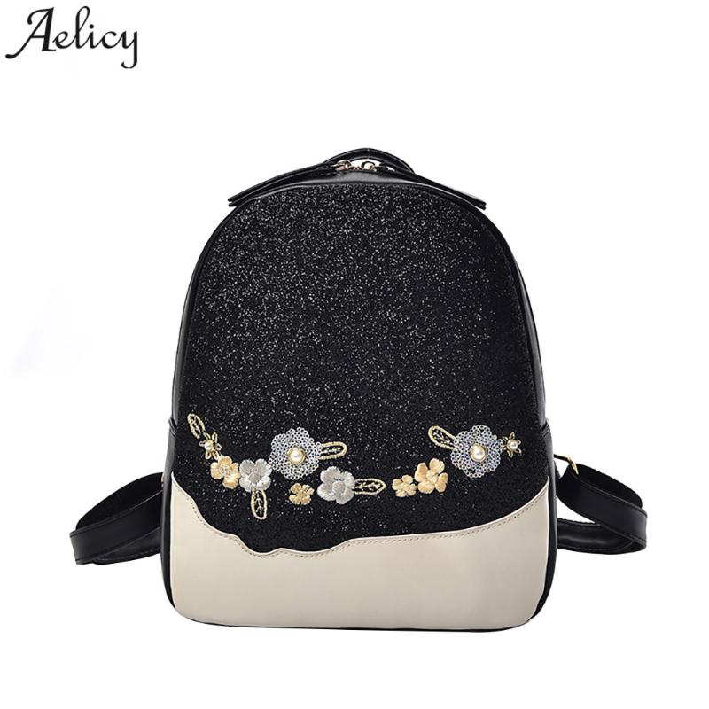 

Aelicy women Backpack Flower Sequin versatile Lady backpack Casual Wild Travel girls School Bag 2020 mochilas mujer drop ship, Black