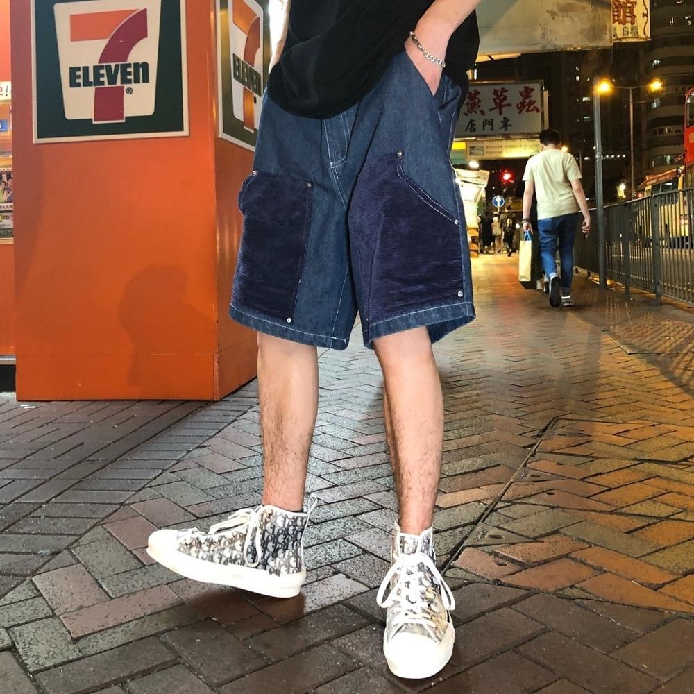 

2021 New Summer Velvet Pocket Stitching Hip Hop Men Women Trend Ultra-hot Shorts Loose Jeans UVIL, Blue