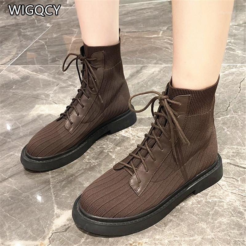 

2020 Autumn Boots Women's Knitted Wool Short Boots Fashion Thick-Soled Short Breathable Non-Slip Single1, Black