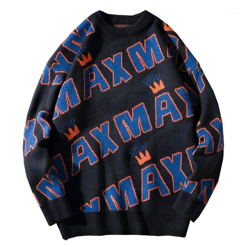 

Autumn Winter New Casual Letters Round Neck Men's Sweater Korean Version of The Trend of Big Size Loose Pullover Couple Sweater1, Black