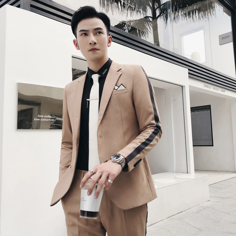 

2020 Fit Men's Fine Suits Dressed As Party Two Piece Wedding Caqui Smoke Uomo Anzug Attire Hombre Ap2x, Khaki 2-piece set