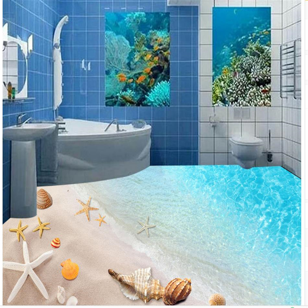 

beautiful scenery wallpapers Seaside beach starfish shell 3D floor 3d floor painting wallpaper, Blue
