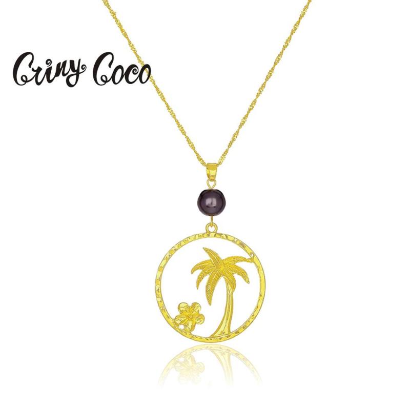 

Fashion Gold Color Chain Necklace Hawaiian Polynesian People Beach Coconut Tree Collar Statement Pendant Necklaces for Women Hot