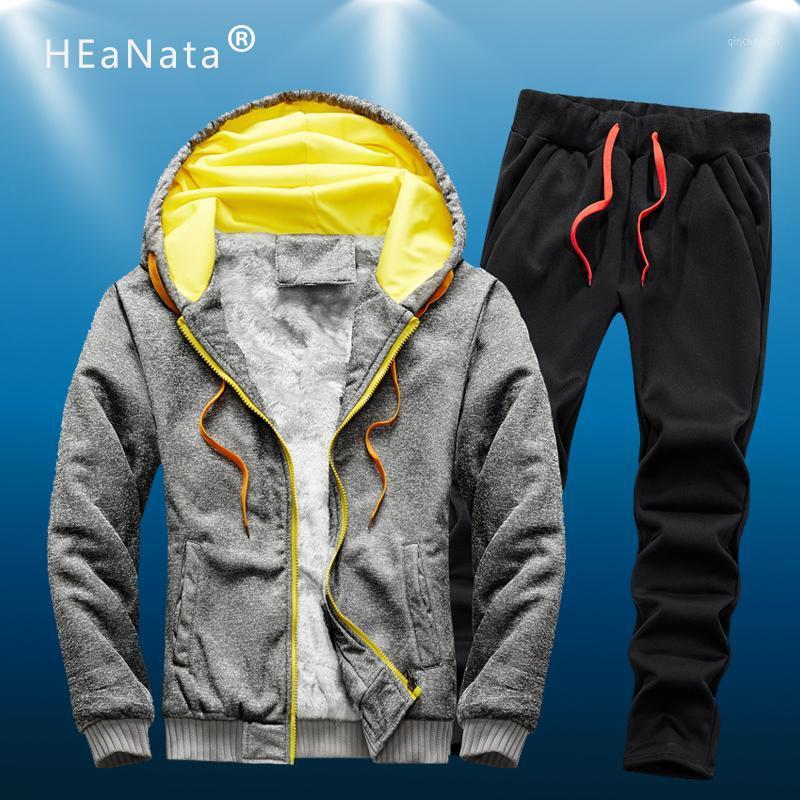 

Men Sport Running Set Tracksuit Sportswear Jacket+Pants TwoPiece Sets Male Streetwear Hoodies Sweatshirts Winter Thick Warm Coat1, Black