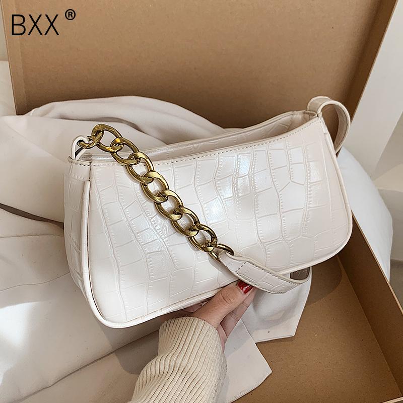 

[BXX] Stone Pattern PU Leather Bags For Women 2021 Fashion Chain Crossbody Shoulder Bag Lady Handbags and Purses HQ962, Black