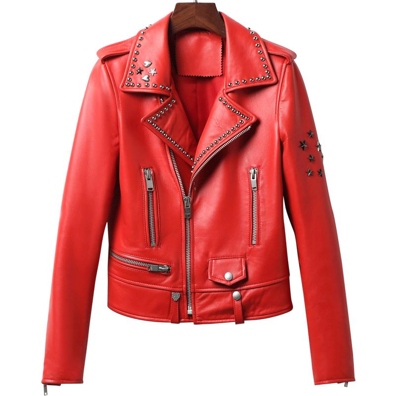 

women's leather genuine sheepskin, short red biker motorcycle jacket, spring-Autumn coat ll88876 kj3716, Red one