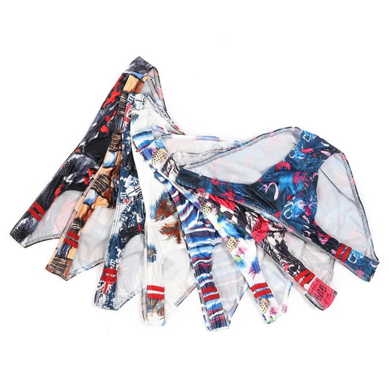 

8Pcs/Pack Men's Mini Bikini Briefs Sexy Printing Underwear Lingerie Low Waist Underpants Big Pouch Jockstrap Triangle Panties, 8 different colors