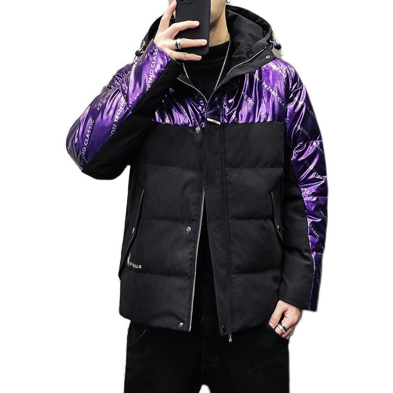 

Shiny Short Cotton-padded Coat Men Winter Fashion Trend Warm Thicken Jacket Hooded Slim Fit Thick Outerwear Clothes Male Tops, Black