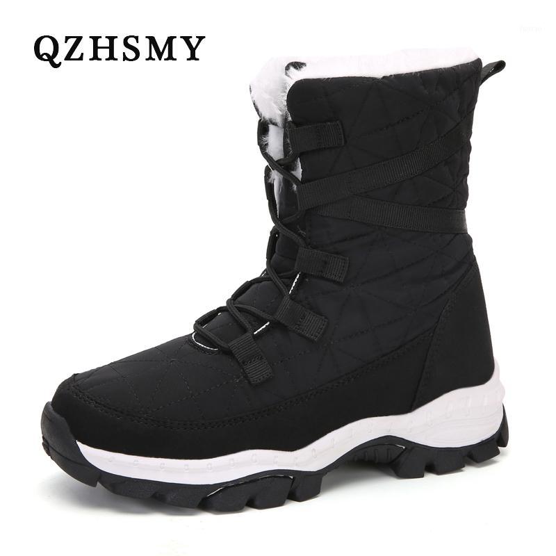 

QZHSMY Winter 2020 Platform Women Boots Plush Warm Snow Boots Non-slip Ankle Lace-Up High Black White Red Zapatillas Mujer1