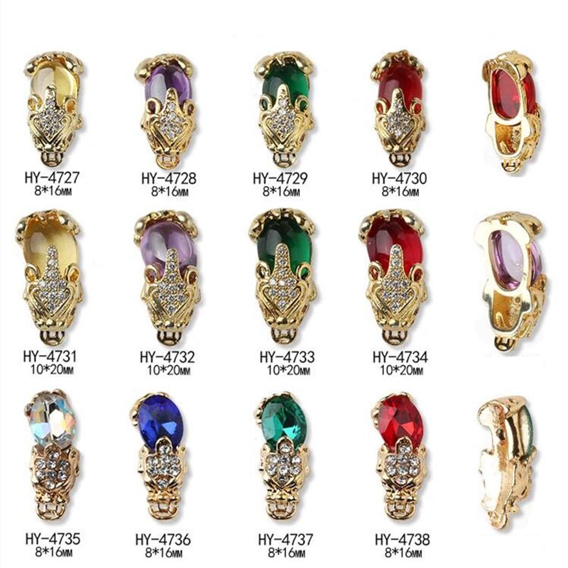 

20pcs Charm Golden Alloy Zircon Crystal 3D Nail Art Decorations Chinese Lucky Fortune Mythical Wild Animal Manicure Accessories
