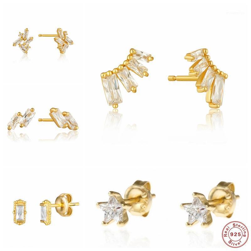 

100% 925 Sterling Silver Irregular Bling Zircon Mini Stud Earring for Women Ladies CZ Geometric Earrings Pendientes orecchini1