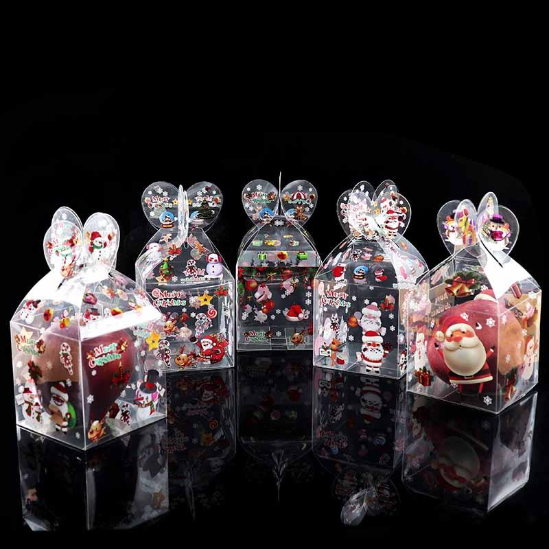 

3Pcs/Lot PVC Creative Christmas Transparent Gift Box Santa Claus Snowman Candy Packing Apple Box Decoration Xmas Party Present