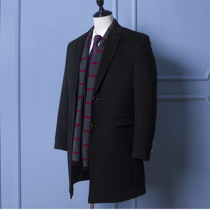 

6xl Plus Size Make Wool-clothing Medium Length Men's Black Male Jacket Wuj1184 0v88, Black blue.