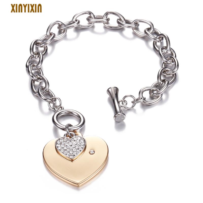 

Simple Big Heart Crystal Bracelet Women Statement Gold Color Hand Cuffs Bangle Bracelet Fashion Jewelry 2020 Best Friend Gift