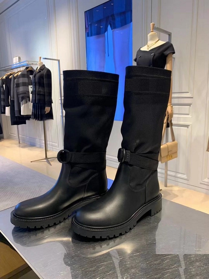 

The autumn/Winter women boots genuine leather electronic embroidery matching color letters logo round head middle boot for women, Black