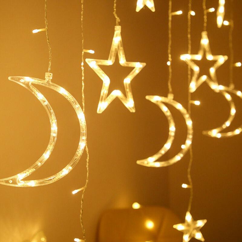 

Decorative Starry String Curtain Lights 3.5M Moon Star 138 LED Fairy Night Light for Wedding Party Home Decor No Battery