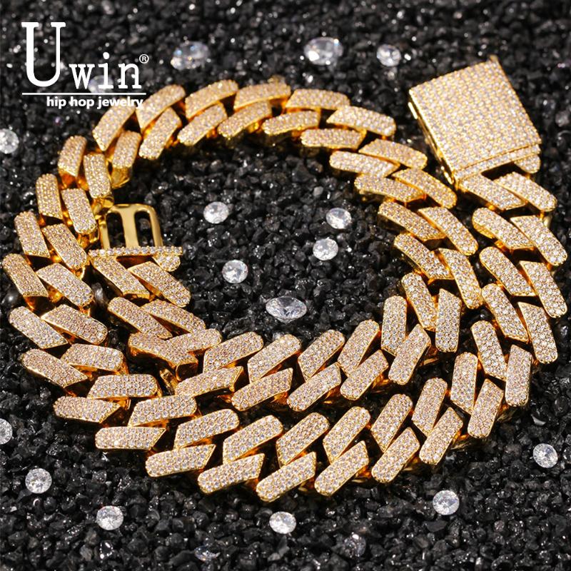 

Uwin 18mm Prong Cuban Chain Cubic Zircon Link Necklace Gold Plated Luxury Copper Micro Paved Jewelry Fashion Hiphop For Gift