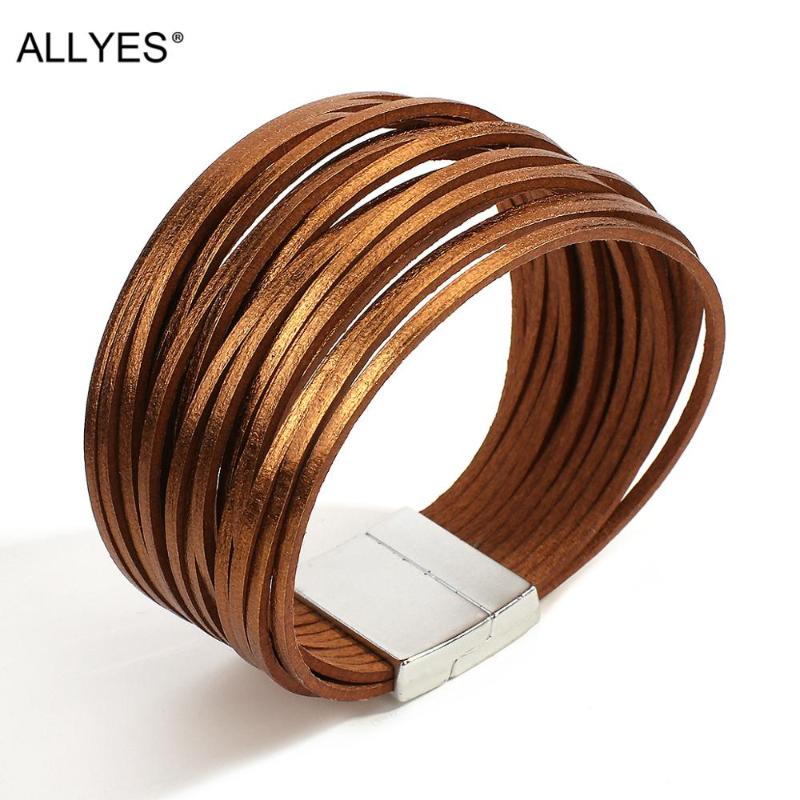 

ALLYES Boho Multilayer Slim Strips Leather Bracelets for Women Fashion Ladies Simple Wide Wrap Bracelet Female Jewelry Gift