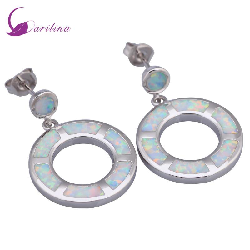 

Perfect Stamp Silver Color Round White Opal Dangle Earrings For Womens Fashion Jewelry E366