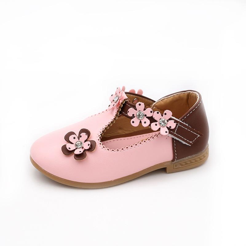 

2021 New Children's Girl PU Shoes Elegant Flower Diamond Princess Dance Casual Shoes Soft Kids Baby, Black