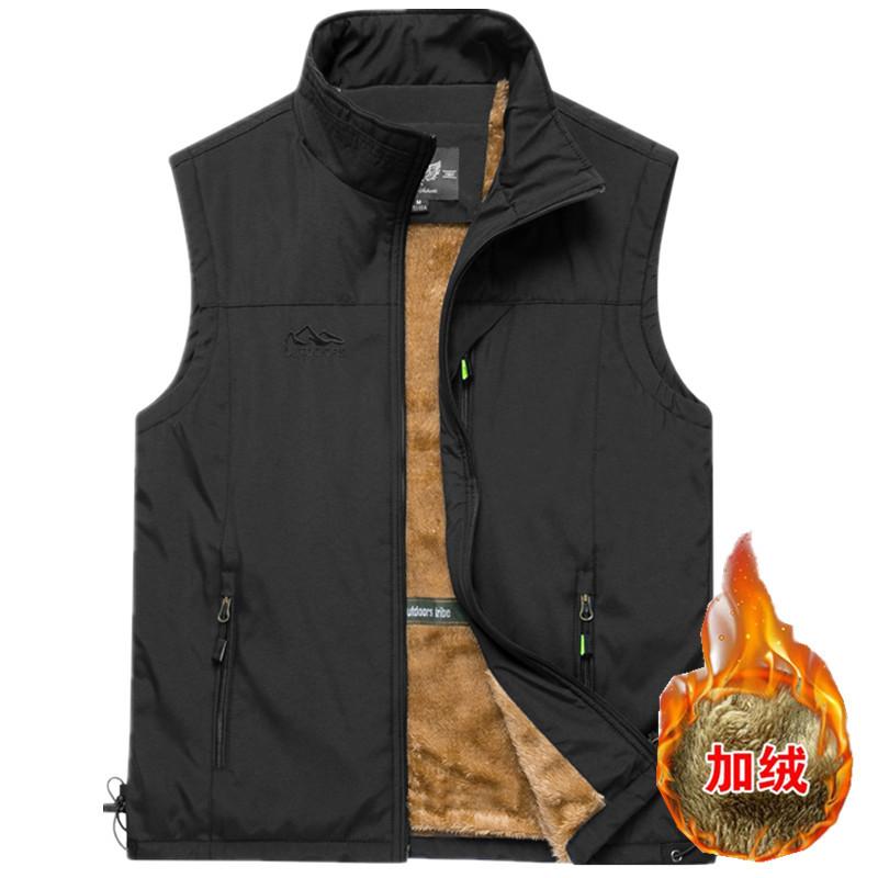 

Winter Spring Velvet Warm Vest Jackets Men's Fishing Hiking Climbing Waistcoat Multi-pockets Water-resistant Hunting Vests -5XL, Black