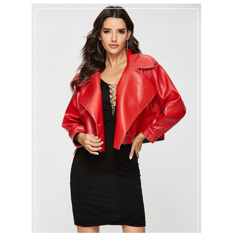 

Female casual autumn short plutonium leather jacket of motorcycle, Black