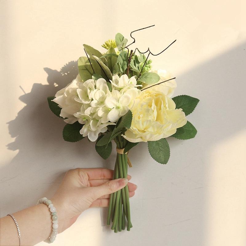 

38.5cm Rose Artificial Flowers Bouquet Fake Flower for Home Wedding Decoration Party Supplies, White