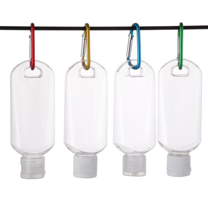 

Metal Hook 60ml Hand Sanitizer Bottles PET Plastic Flip Cap Bottle For Disinfectant Hand Sanitizer Free Sea shipping