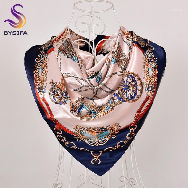 

Bandanas [BYSIFA] Women Navy Blue Silk Scarf Shawl Winter Plaisley Square Scarves Wraps 90*90cm Spring Autumn Muslim Head Cape1