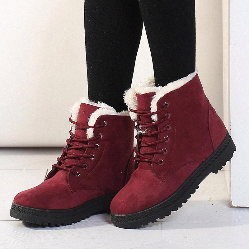 

Women Snow Boots 2020 Winter Lace Up Thicken Warm Plush Winter Shoes Comfortable Sole Female Flat Ankle Boots Plus Size 44 #PH5U