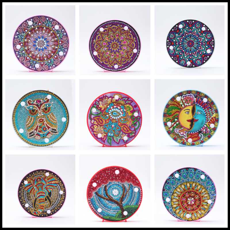

Round DIY Mandala Landscape Diamond Painting Light DIY Embroidery Lamp Full Special Drill LED Lamp Round Shinny Beads