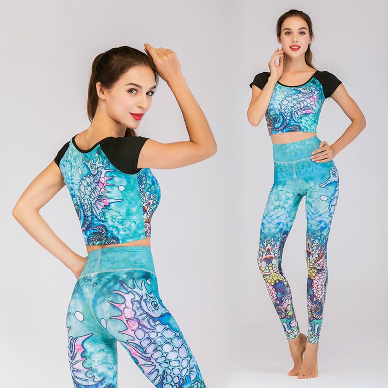 

New Sexy Women Fasion Fitness Set Print Slim Sport Set Gym Workout Running Fitness Leggings Gym Suit Yoga Sport Jumpsuit, Pic