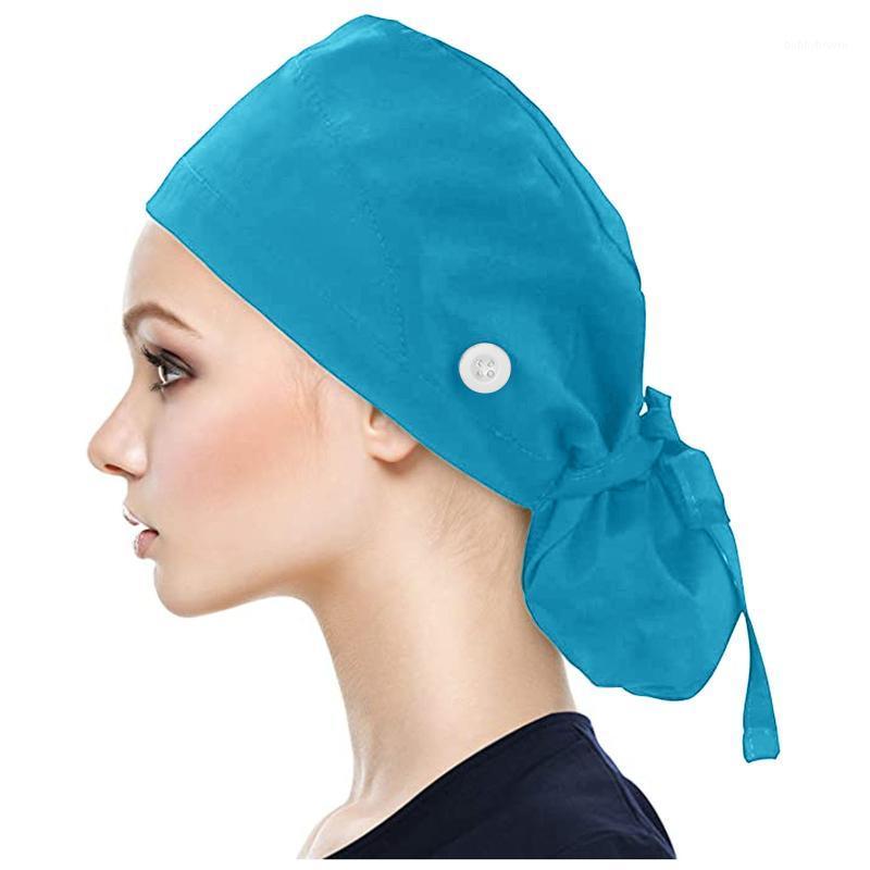 

Cap With Buttons Bouffant Hat With Sweatband For Womens Uniform Accessories Beautician Dust-proof Gourd Cap No Gender Hat J51