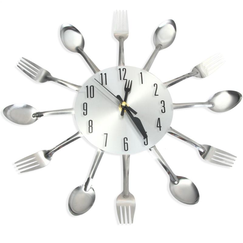 

32CM Knife Fork Wall Clock Creative Modern Stainless SteelAnalog Quartz metal Clocks for Home Office restaurant Room Decorative