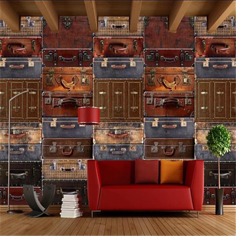 

Milofi custom 3D wall decoration wallpaper mural retro nostalgic suitcase luggage luggage tooling background wall mural, Silk cloth